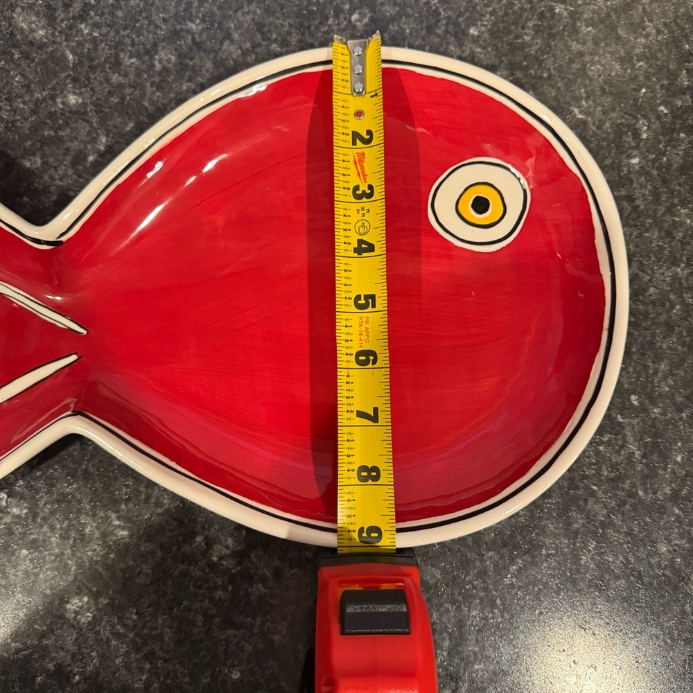 M. Bagwell Red Fish-Shaped Ceramic Dish "Water Collection" Coastal Home Decor - Picture 5 of 5